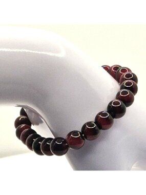 Mens Stretch Bracelet With Polished Deep Red & Black Beads Minimalist Style Elas